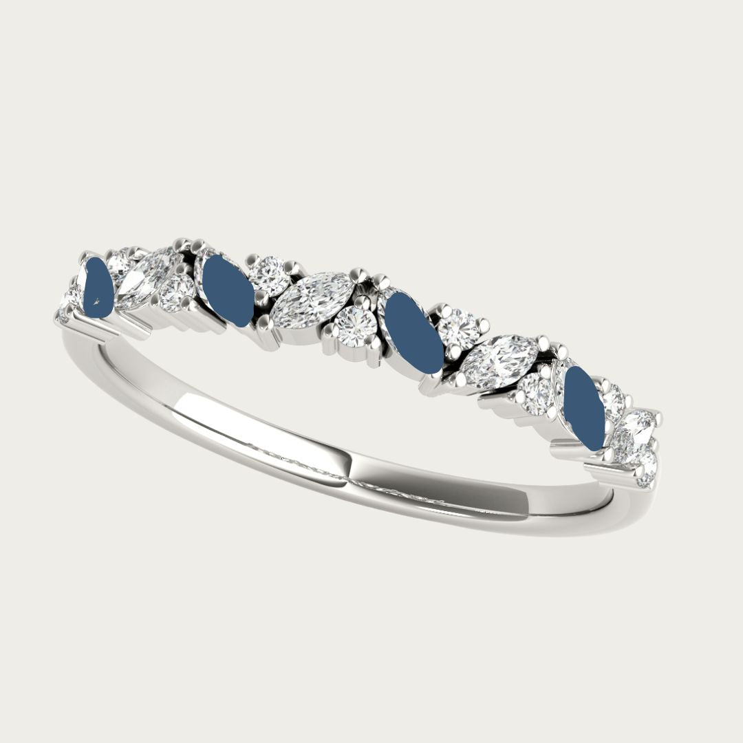 Custom Marquise & Round Natural Diamond Band with Sapphires